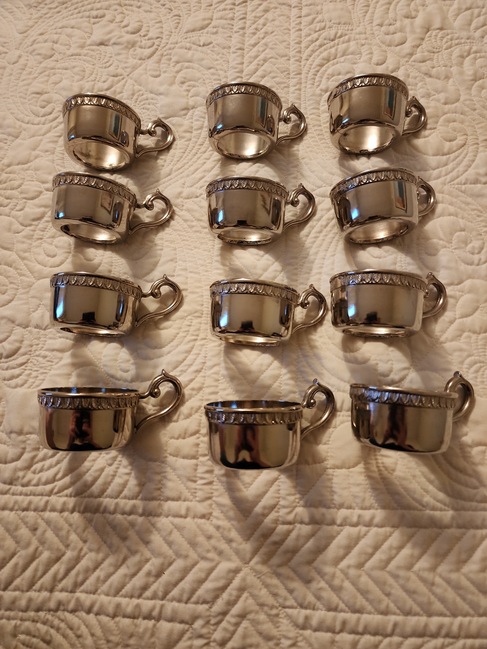 Set of 12 Silver Teacup Napkin Rings with Decorative Trim - Fancy & Ornate